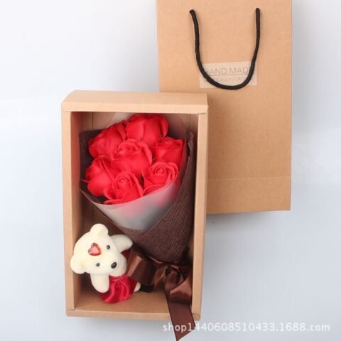 Valentine Special Flower Bouquet Scented Roses Gift Box With Cute Teddy Bear