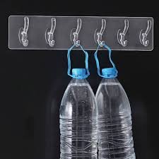 Transparent double 6 hook adhesive hanger for kitchen and bathroom
