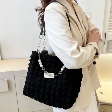 Stylish Large Capacity Solid Pleated Tote Bag (RM53)