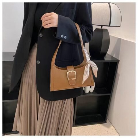 CROCODILE EMBOSSED SKINNY SCARF & BUCKLE DECOR BAGUETTE BAG-RM20
