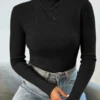 Women High Neck Long Sleeve Fitted Pullover Sweater