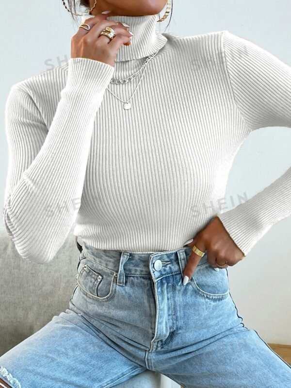 Women High Neck Long Sleeve Fitted Pullover Sweater