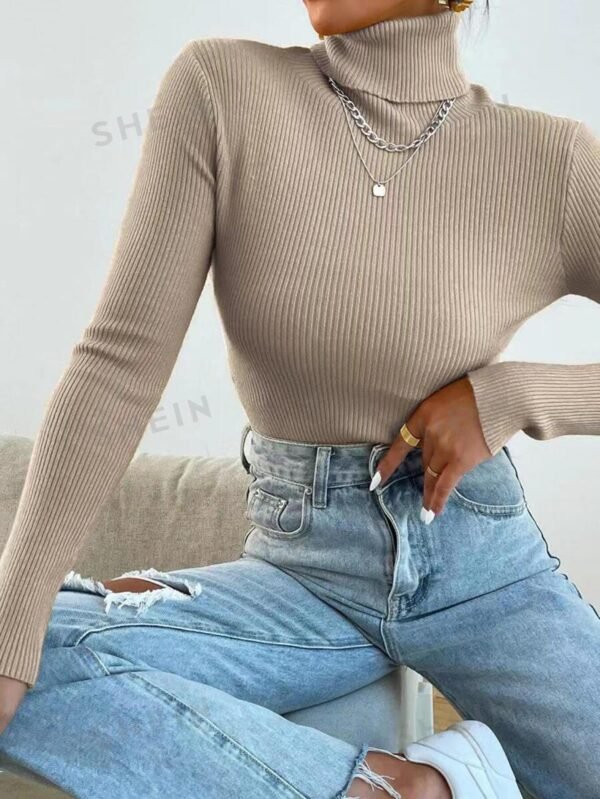 Women High Neck Long Sleeve Fitted Pullover Sweater
