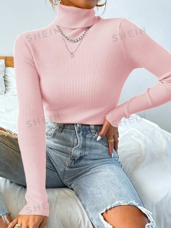 Women High Neck Long Sleeve Fitted Pullover Sweater