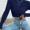 Women High Neck Long Sleeve Fitted Pullover Sweater