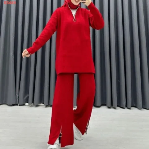 Zipper Detailed Knitwear Set