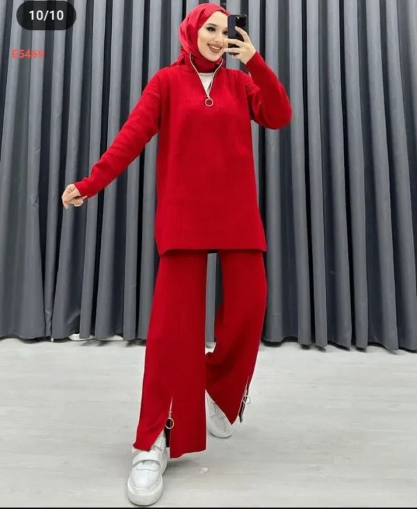 Zipper Detailed Knitwear Set