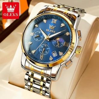 OLEVS Men's Quartz Chronograph Stainless Steel Watch with Luminous Date (Master Copy)