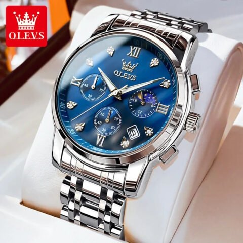 OLEVS Men's Quartz Chronograph Stainless Steel Watch with Luminous Date (Master Copy)