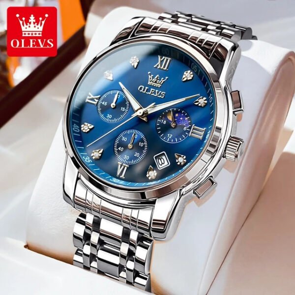 OLEVS Men's Quartz Chronograph Stainless Steel Watch with Luminous Date (Master Copy)