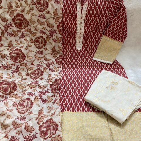 PURE KHADDI COTTON SCREEN PRINT STITCH 3PIC
