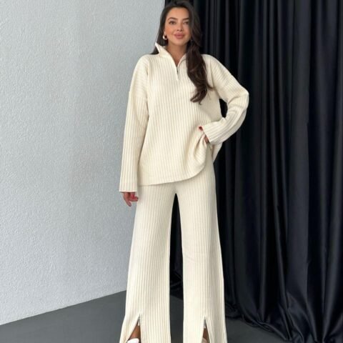 Zipper Detailed Knitwear Set